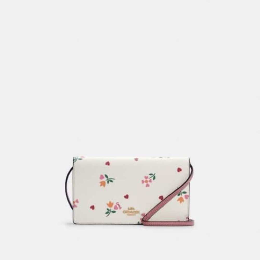 Coach Anna Foldover Clutch Crossbody With Heart Petal Print